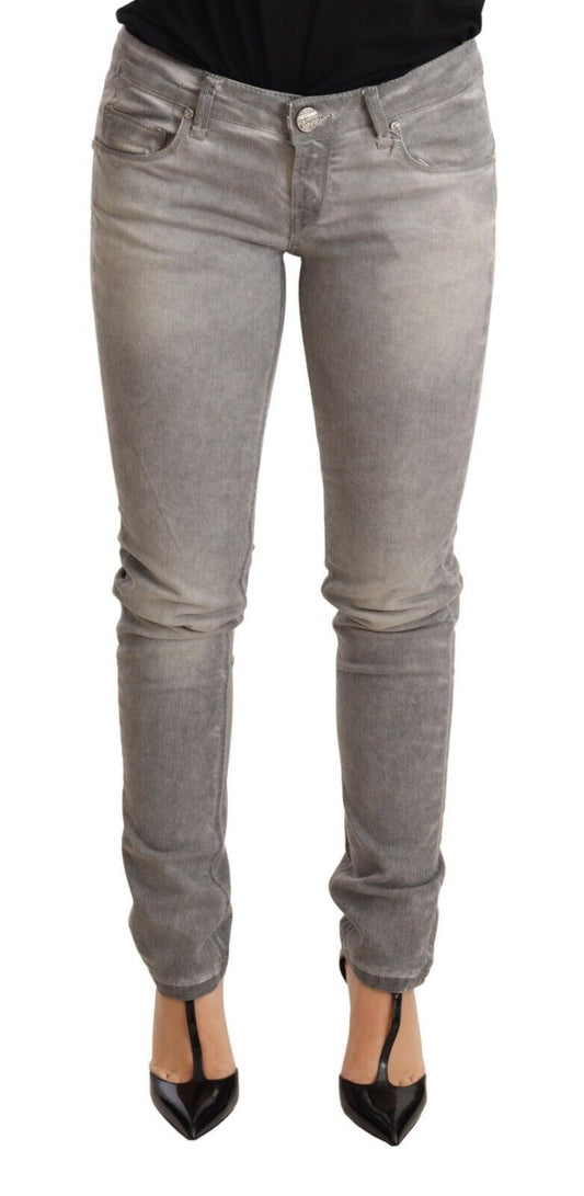 Acht Chic Gray Washed Slim Fit Cotton Jeans