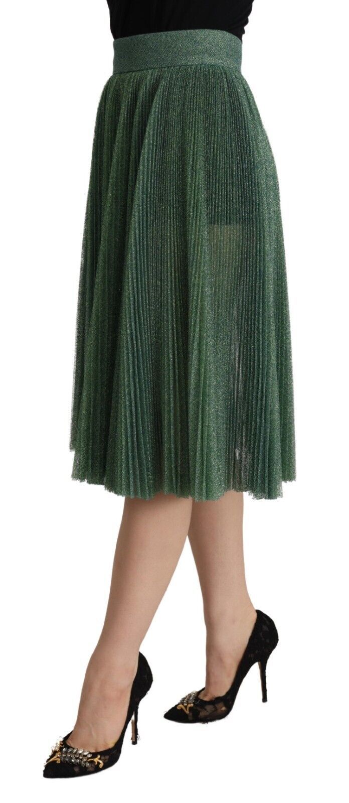 Dolce & Gabbana Metallic Green High Waist A-line Pleated Skirt
