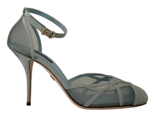 Dolce & Gabbana Blue Mesh Ankle Strap Heels Sandals Shoes
