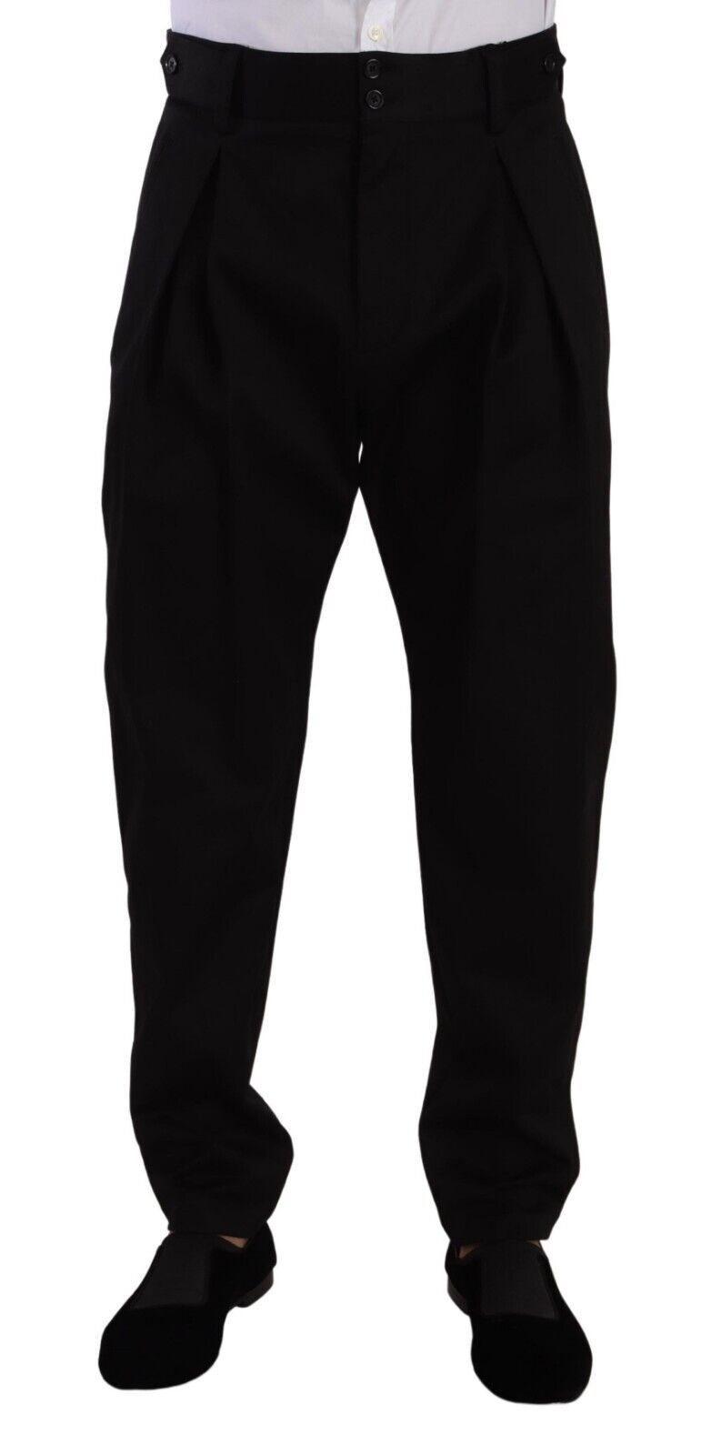Dolce & Gabbana Black Cotton High Waist Men Trouser Dress Pants