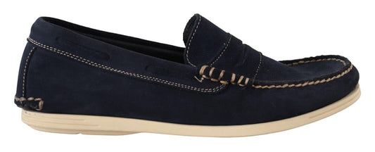 Pollini Chic Suede Blue Moccasins for Men