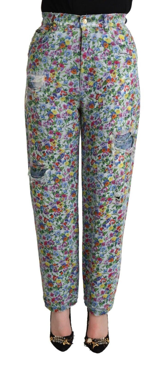 Dolce & Gabbana Floral High Waisted Tapered Denim Jeans