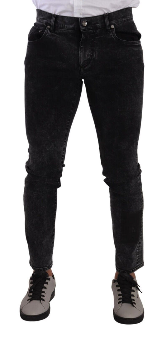 Dolce & Gabbana Sleek Slim-Fit Designer Jeans in Black Gray