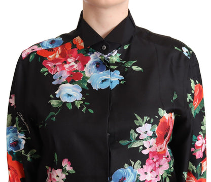 Dolce & Gabbana Elegant Floral Silk-Cotton Polo Blouse