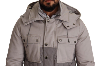 Dolce & Gabbana Gray Cotton Windbreaker Hooded Parka Jacket