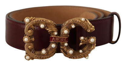 Dolce & Gabbana Elegant Bordeaux Leather Amore Belt