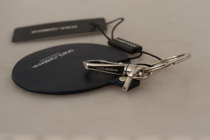دولتشي آند غابانا شيك سلسلة مفاتيح من الجلد الأسود مع لمسات فضية