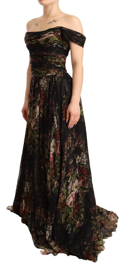 Dolce & Gabbana Floral Silk Off-Shoulder Long Dress