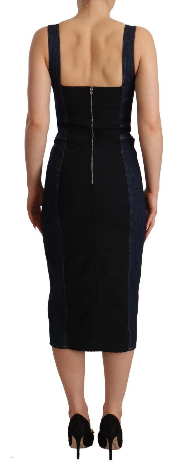 Dolce & Gabbana Elegant Dark Blue Denim Sheath Midi Dress