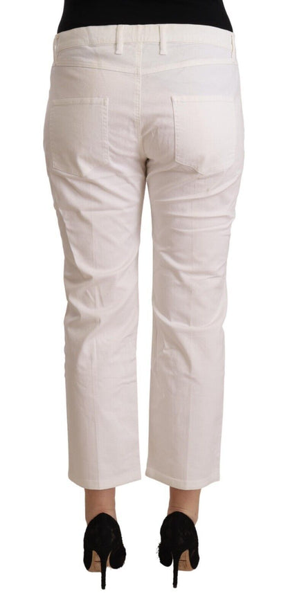 L'Autre Chose White Cotton Mid Waist Cropped Denim Jeans