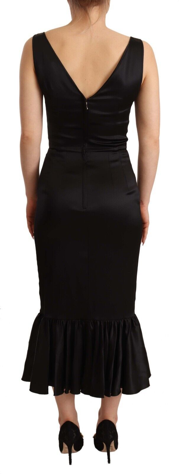 Dolce & Gabbana Elegant Black Silk Midi Sheath Dress