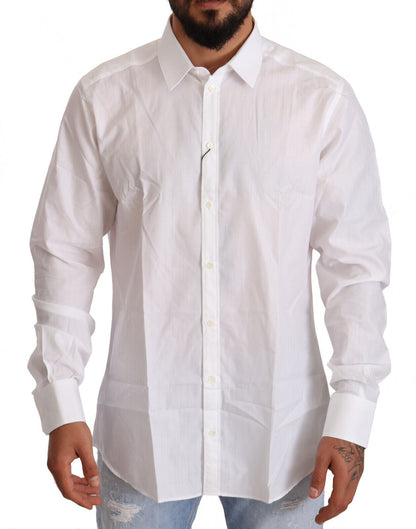 Dolce & Gabbana White Cotton Slim Fit Men MARTINI Shirt