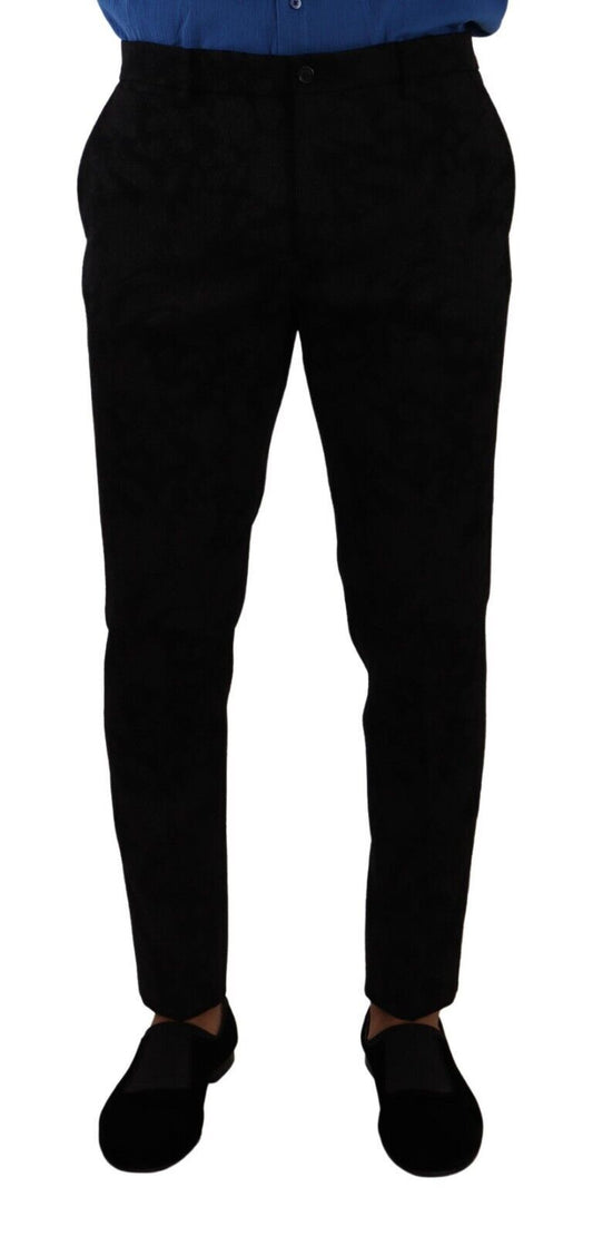 Dolce & Gabbana Elegant Slim Fit Dress Pants in Black Brocade