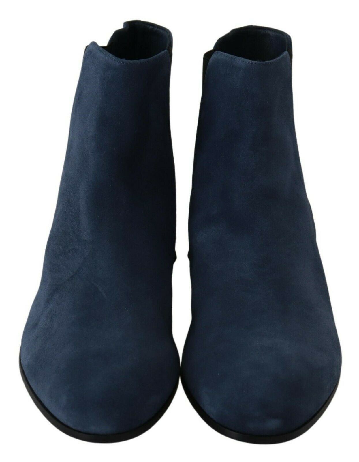 حذاء دولتشي آند غابانا شيك من جلد الغزال الأزرق لمنتصف الساق مع تفاصيل مرصعة