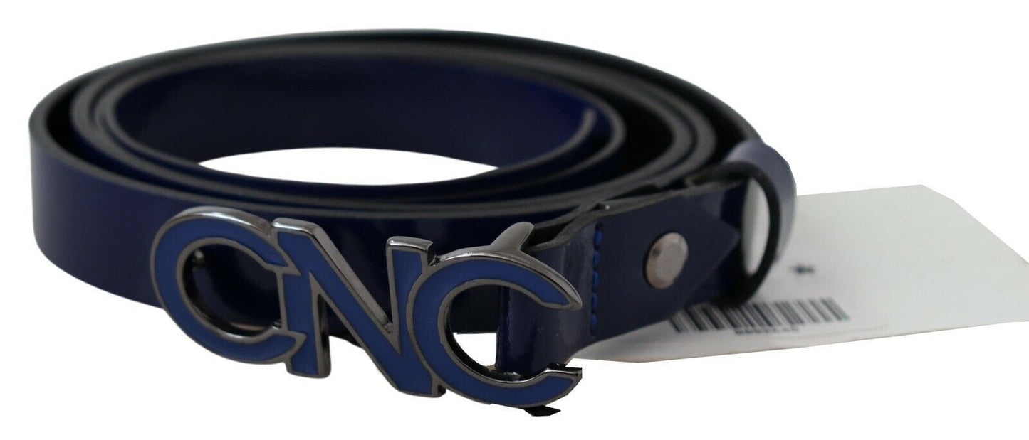 Costume National Blue Leather Logo Skinny Fashion  Belt