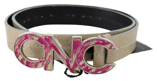 Costume National Beige Leather Fashion Belt with Logo Detail