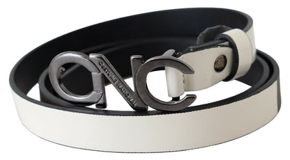 Costume National Metallic Gray Italian Leather Fashion Belt
