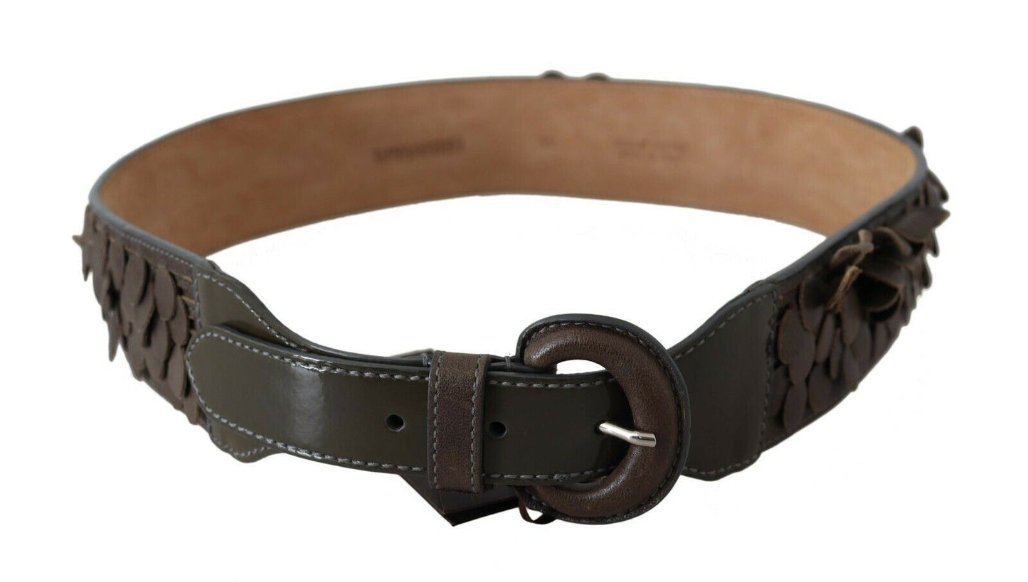Ermanno Scervino Dark Brown Leather Round Buckle Waist Belt