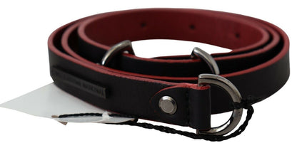 Costume National Black Red Skinny Leather Logo Belt
