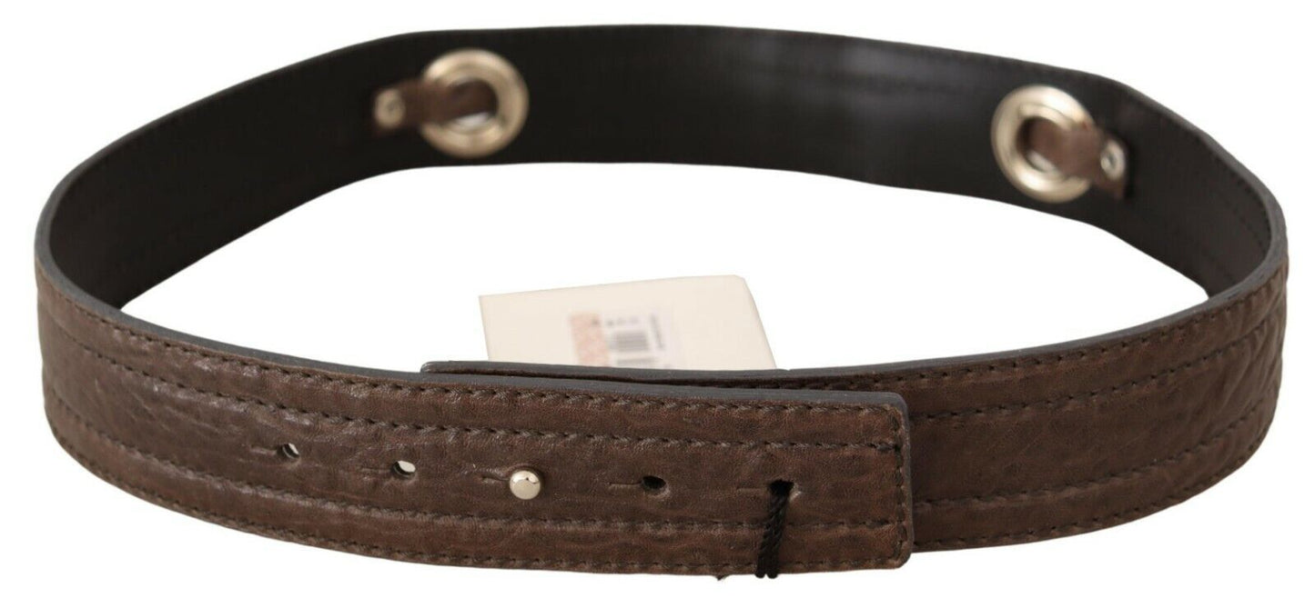 Costume National Brown Leather Silver Fastening Belt