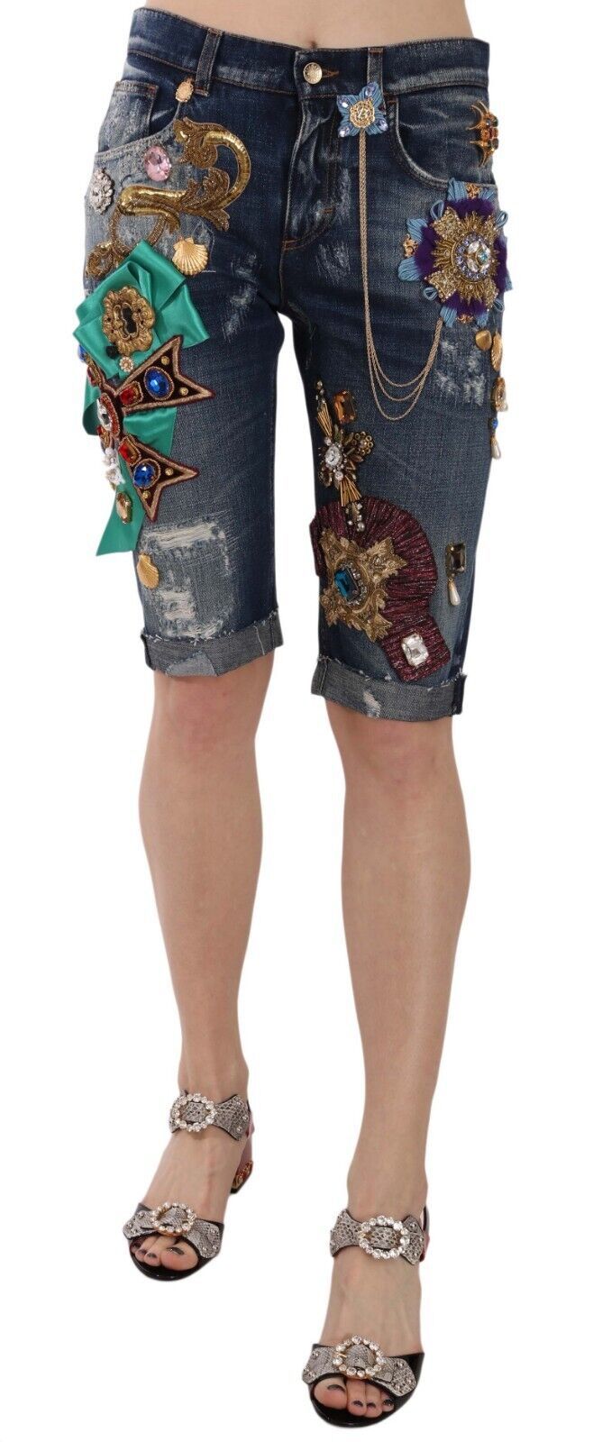 Dolce & Gabbana Elegant Knee-Length Embellished Denim Shorts