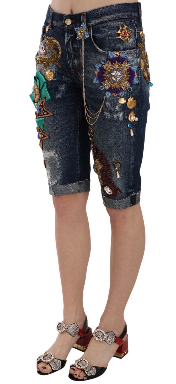 Dolce & Gabbana Elegant Knee-Length Embellished Denim Shorts