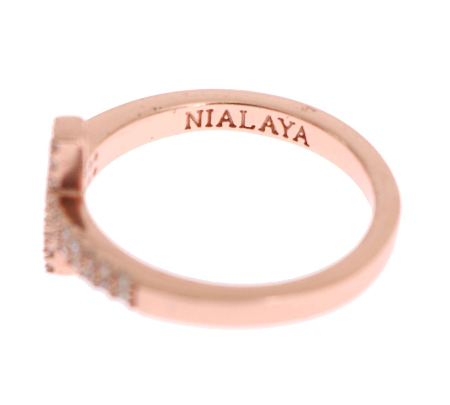 Nialaya Elegant Pink Crystal Encrusted Silver Ring