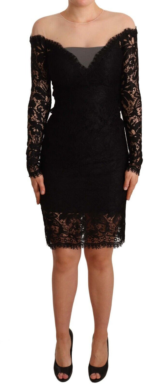 Dolce & Gabbana Elegant Black Lace Knee-Length Dress