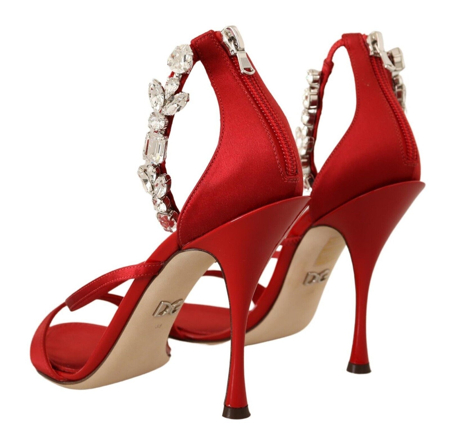 Dolce & Gabbana Red Crystal-Embellished Heel Sandals