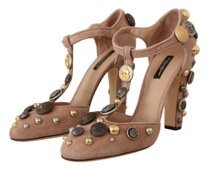 Dolce & Gabbana Glamorous Suede T-Strap Pumps with Embellishment
