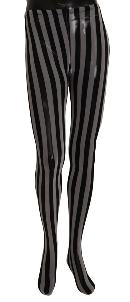 Dolce & Gabbana Black and White Striped Luxury Tights