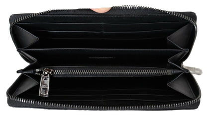 Dolce & Gabbana Black Zip Around Continental Clutch Exotic Leather Wallet