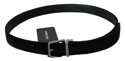 Dolce & Gabbana Black Velvet Leather Silver Buckle Belt