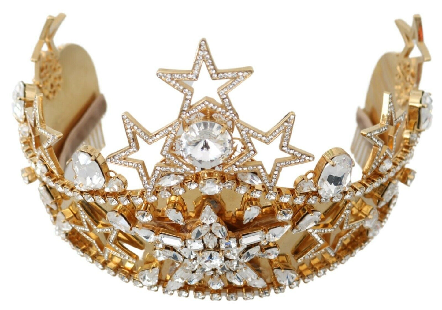 Dolce & Gabbana Gold Crystal Star STRASS Crown Logo Diadem Tiara