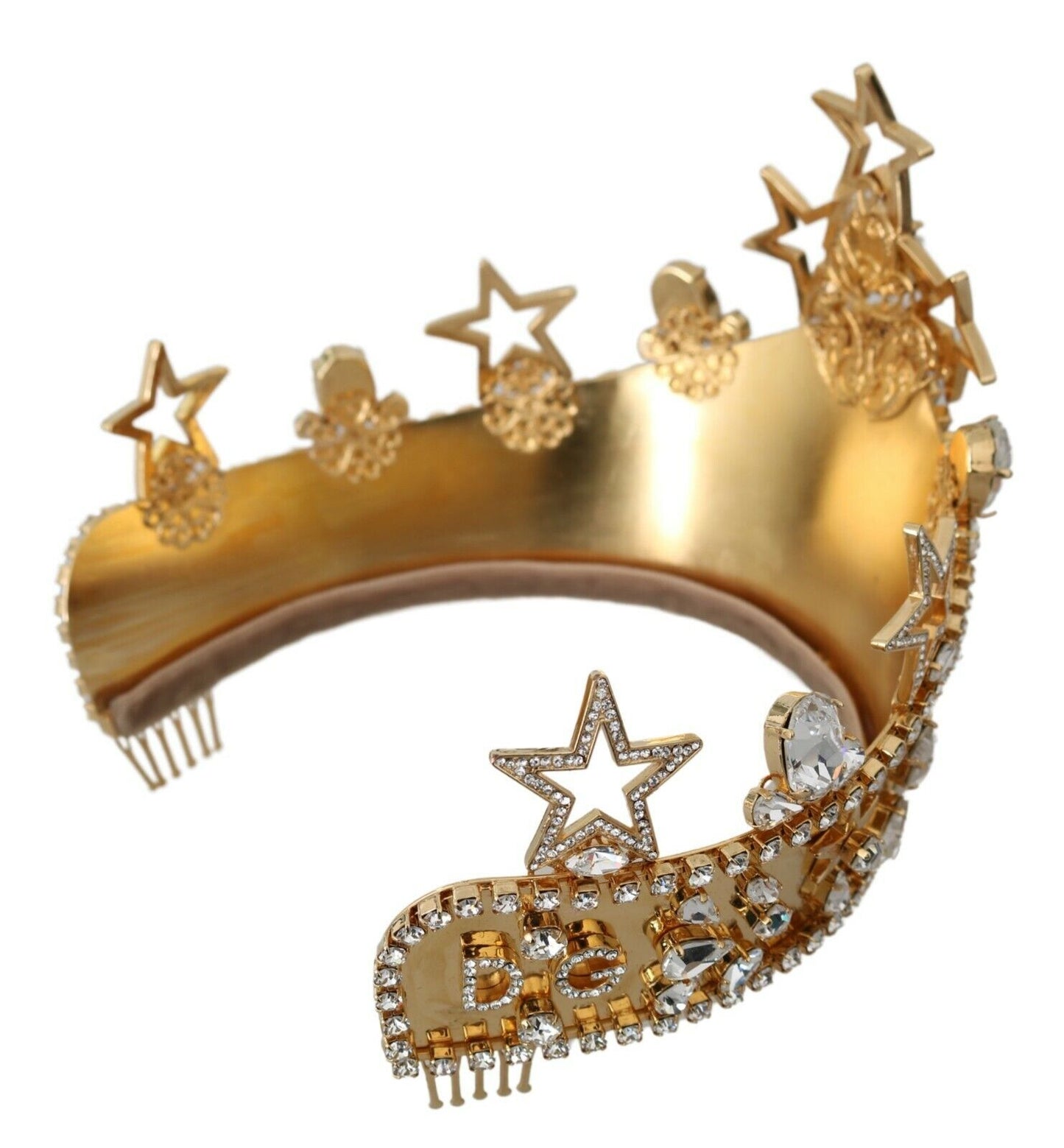 Dolce & Gabbana Gold Crystal Star STRASS Crown Logo Diadem Tiara