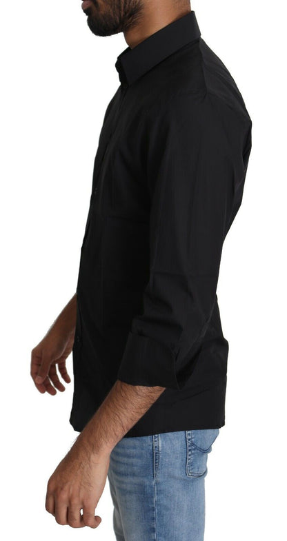 Dolce & Gabbana Black Cotton Formal Dress Men Top Shirt