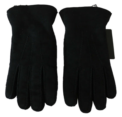 Dolce & Gabbana Black Leather Motorcycle Biker Mitten Gloves