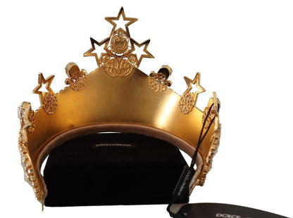 Dolce & Gabbana Gold Crystal Star STRASS Crown Logo Women Tiara Diadem