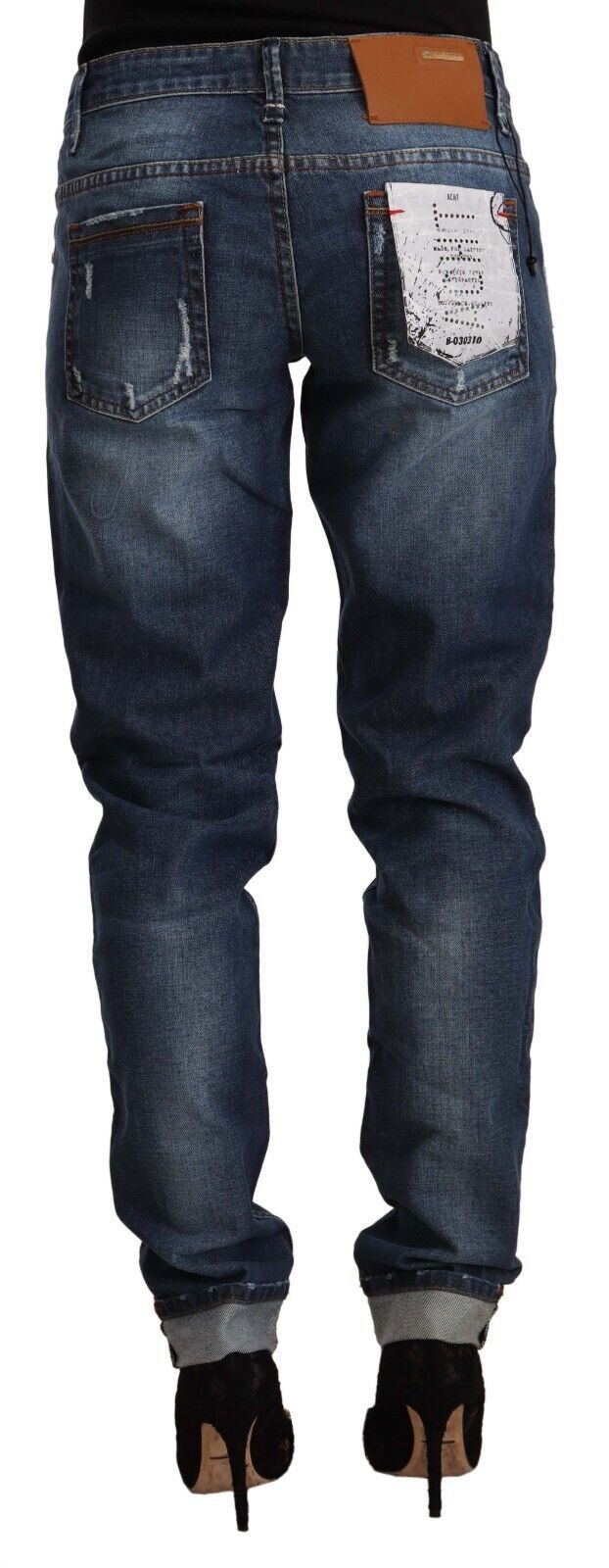 Acht Blue Washed Mid Waist Slim Fit Denim Folded Hem Jeans