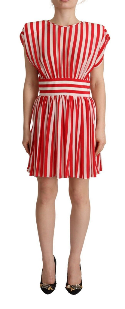 Dolce & Gabbana Red White Stripes Silk Mini A-line Dress