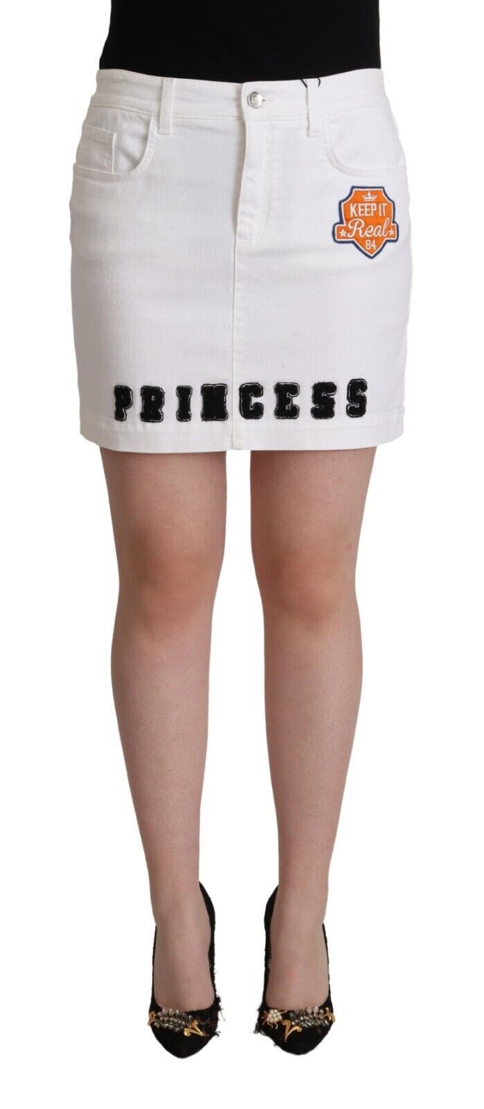 Dolce & Gabbana Chic Embellished White Denim Mini Skirt