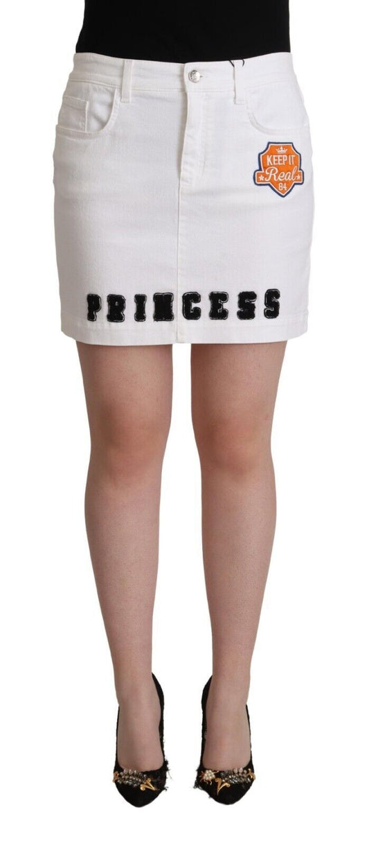 Dolce & Gabbana White Princess Embellish Mini Denim Pencil Cut Skirt