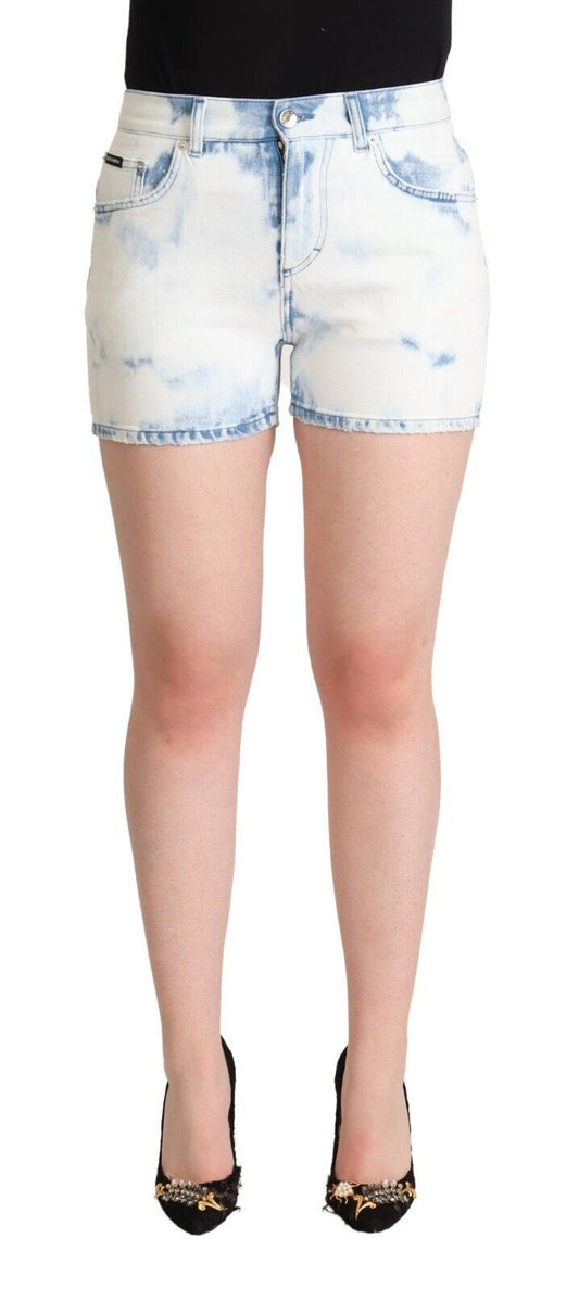 Dolce & Gabbana White Blue Dye Cotton Mid Waist Denim Shorts