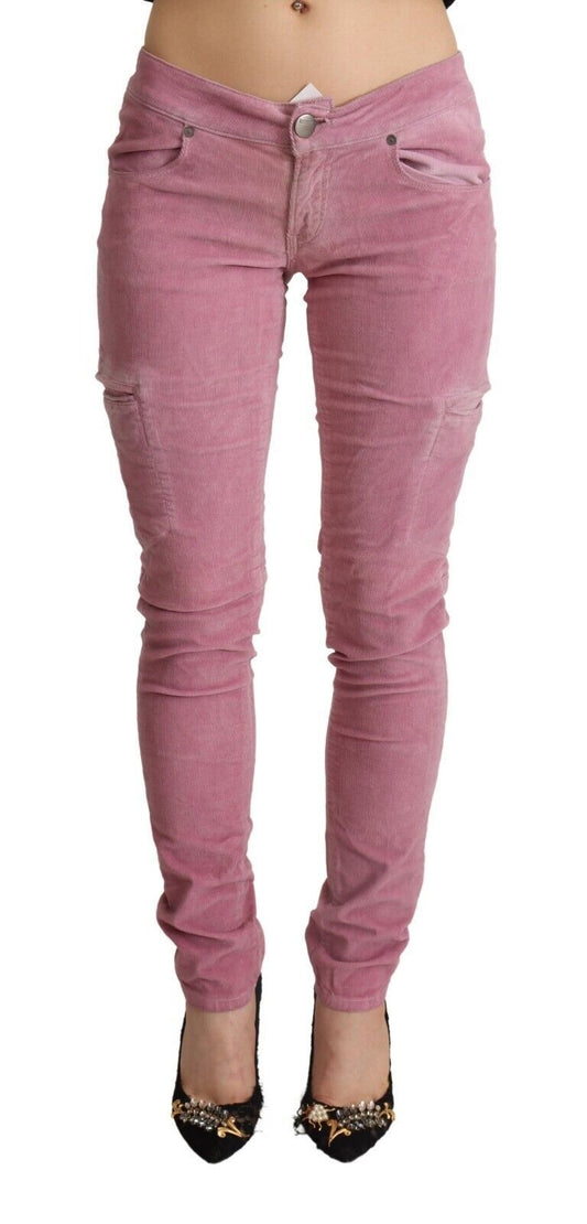 Acht Pink Cotton Low Waist Skinny Denim Cargo Jeans