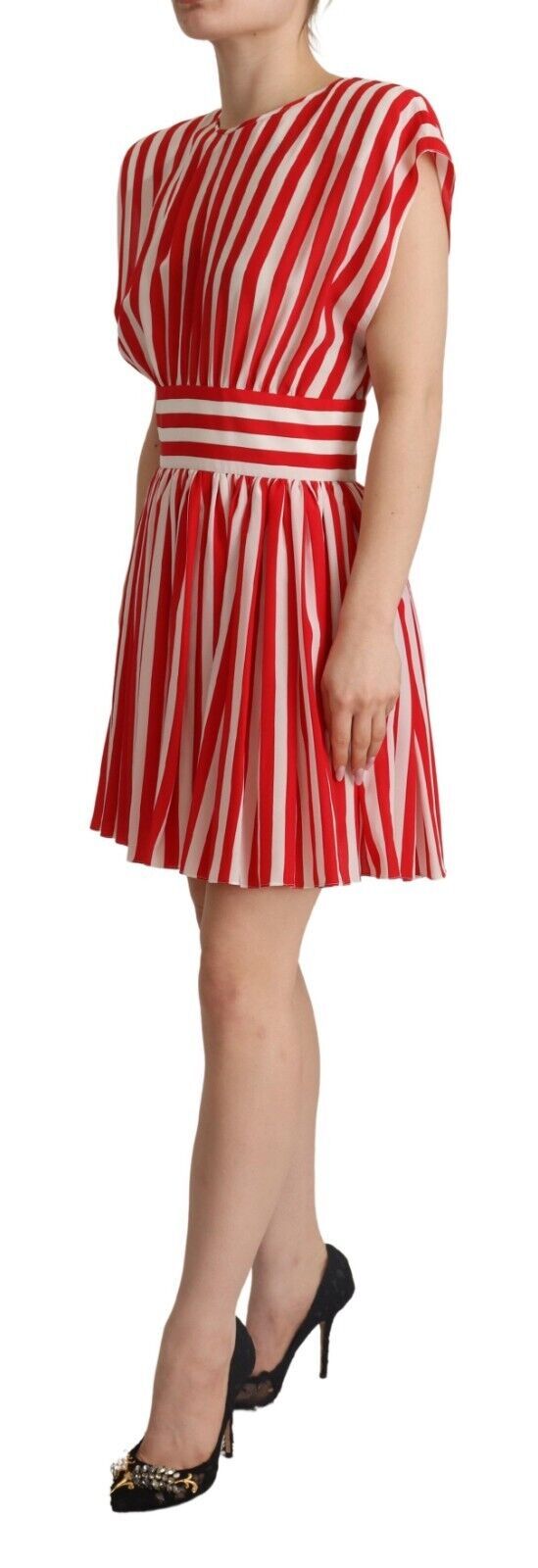 Dolce & Gabbana Red White Stripes Silk Mini A-line Dress