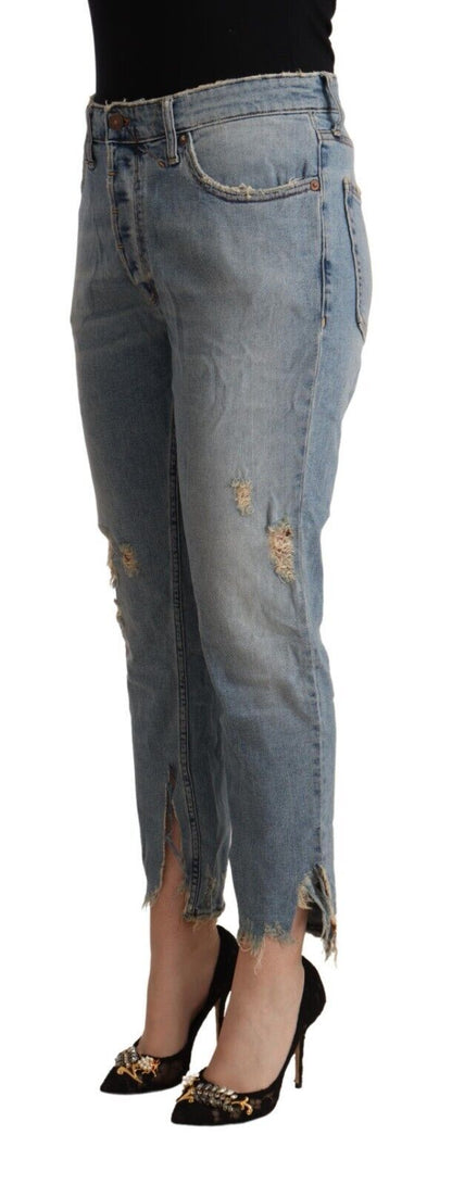 CYCLE Light Blue Distressed Mid Waist Cropped Denim Jeans