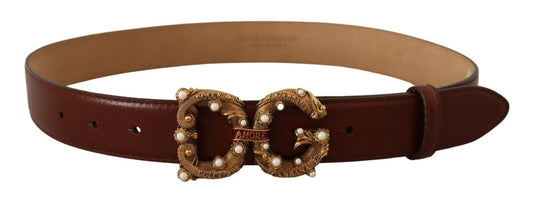 Dolce & Gabbana Elegant Pearl-Embellished Leather Amore Belt