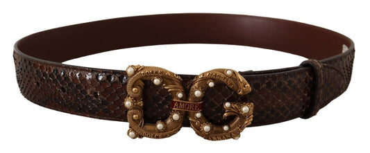 Dolce & Gabbana Elegant Phyton Leather Pearl Buckle Belt