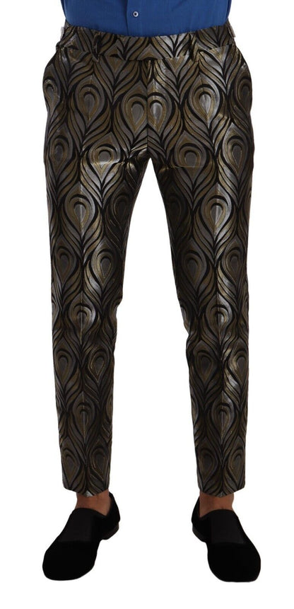 Dolce & Gabbana Silver Gold Jacquard Men Trouser Dress Pants