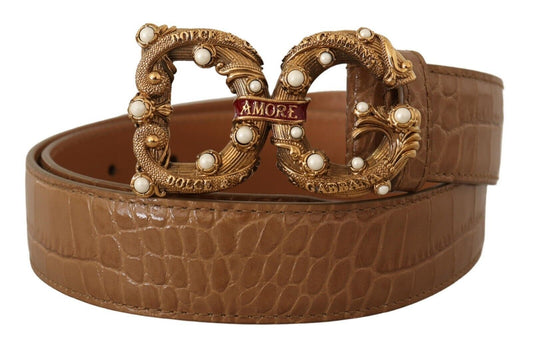 Dolce & Gabbana Elegant Croco Leather Amore Belt with Pearls